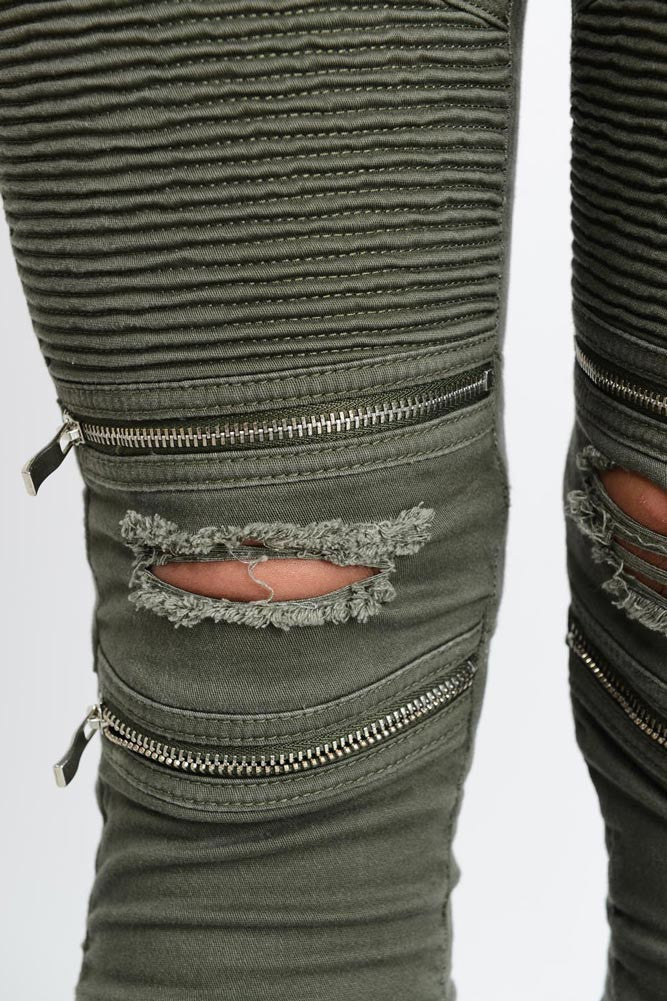 Women's Biker Style Ripped Zip Rider Jogger Pants - Image 24
