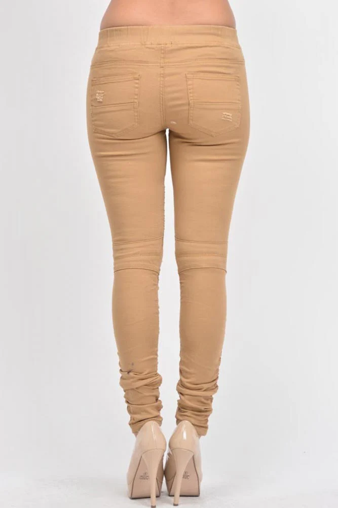 Women's Biker Style Ripped Zip Rider Jogger Pants - Image 27
