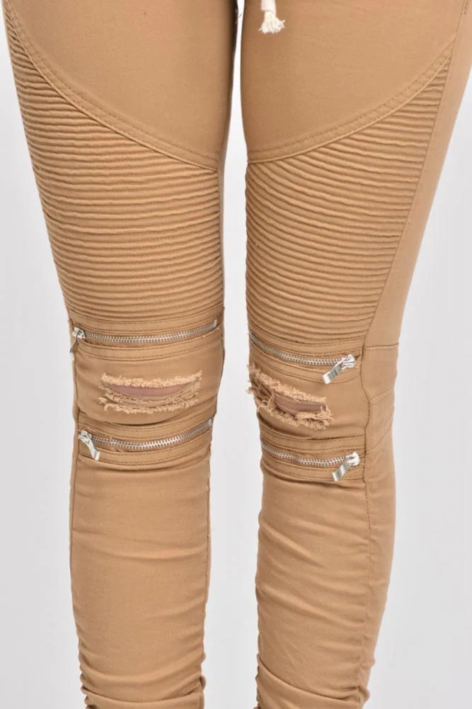 Women's Biker Style Ripped Zip Rider Jogger Pants - Image 28