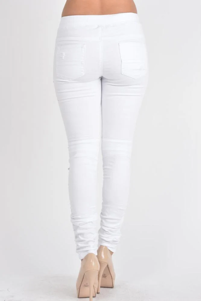 Women's Biker Style Ripped Zip Rider Jogger Pants - Image 31