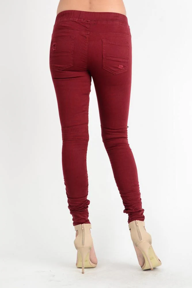 Women's Biker Style Ripped Zip Rider Jogger Pants - Image 8