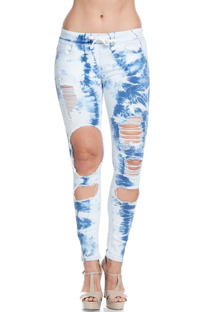 Women's Bleached Destroyed Skinny Denim Joggers - Image 2