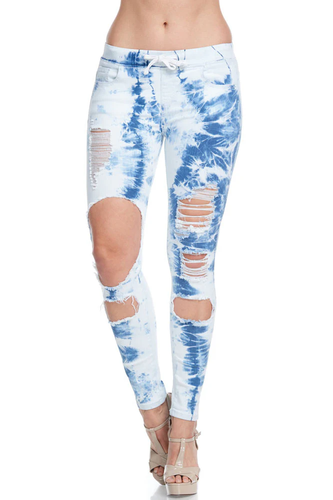 Women's Bleached Destroyed Skinny Denim Joggers - Image 9