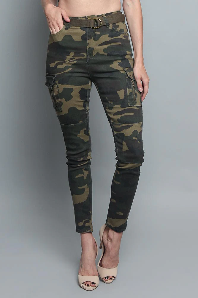Women's Cargo Color Camo Skinny Pants - Image 11