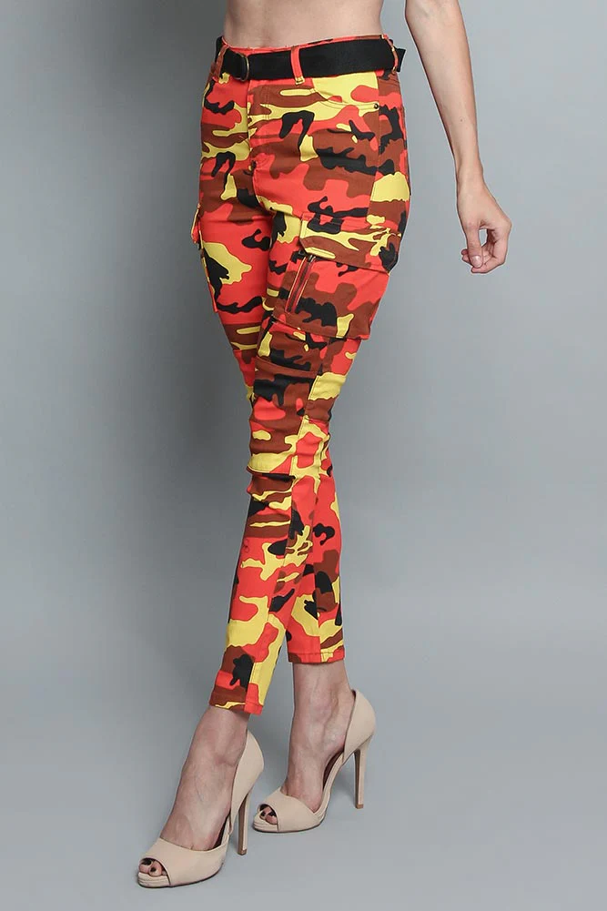 Women's Cargo Color Camo Skinny Pants - Image 4