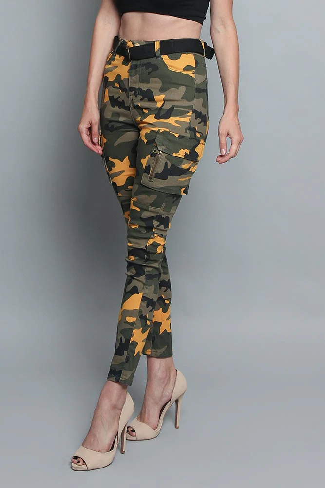 Women's Cargo Color Camo Skinny Pants - Image 9
