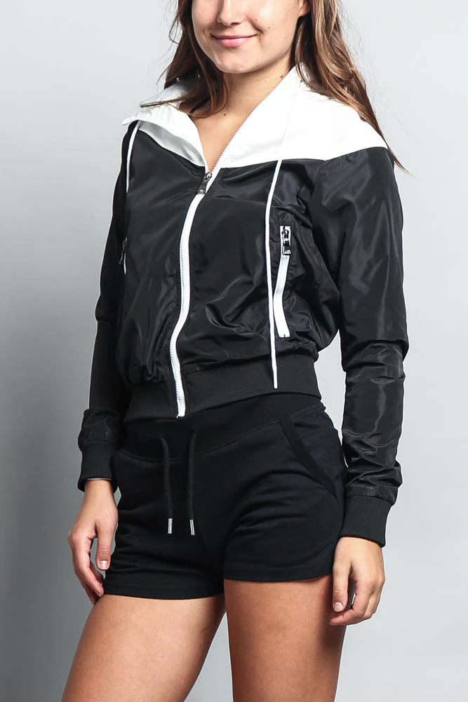Women's Color Block Hooded Windbreaker Jacket - Image 10