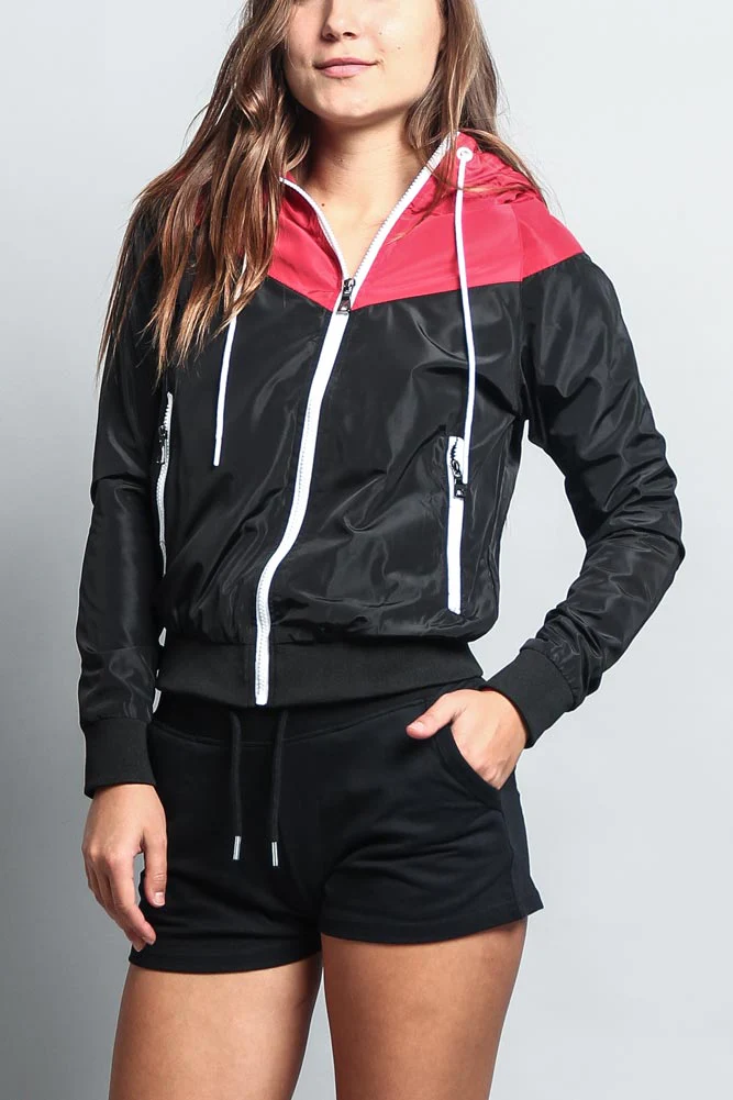 Women's Color Block Hooded Windbreaker Jacket - Image 3