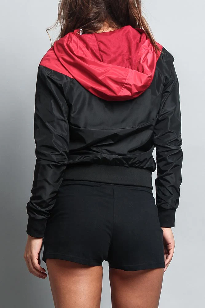 Women's Color Block Hooded Windbreaker Jacket - Image 4