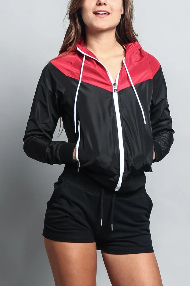 Women's Color Block Hooded Windbreaker Jacket - Image 5