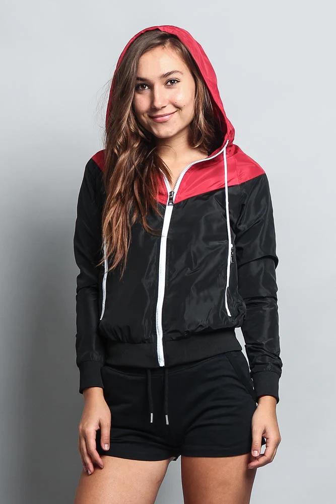 Women's Color Block Hooded Windbreaker Jacket - Image 6