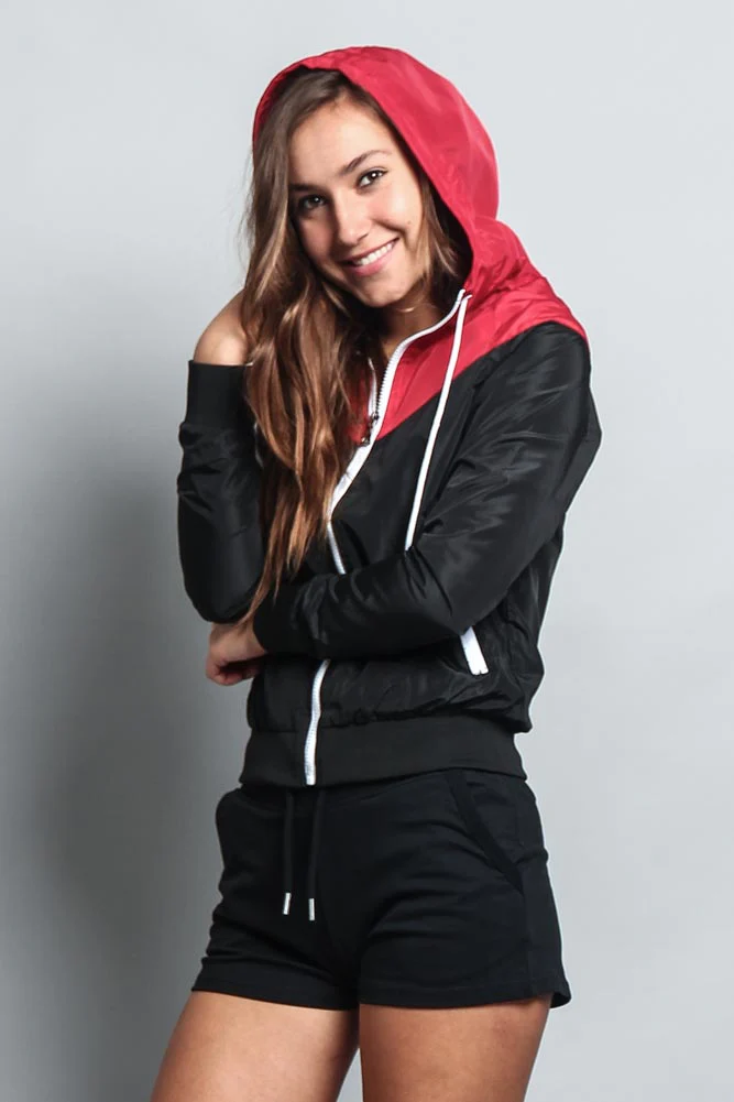Women's Color Block Hooded Windbreaker Jacket - Image 7