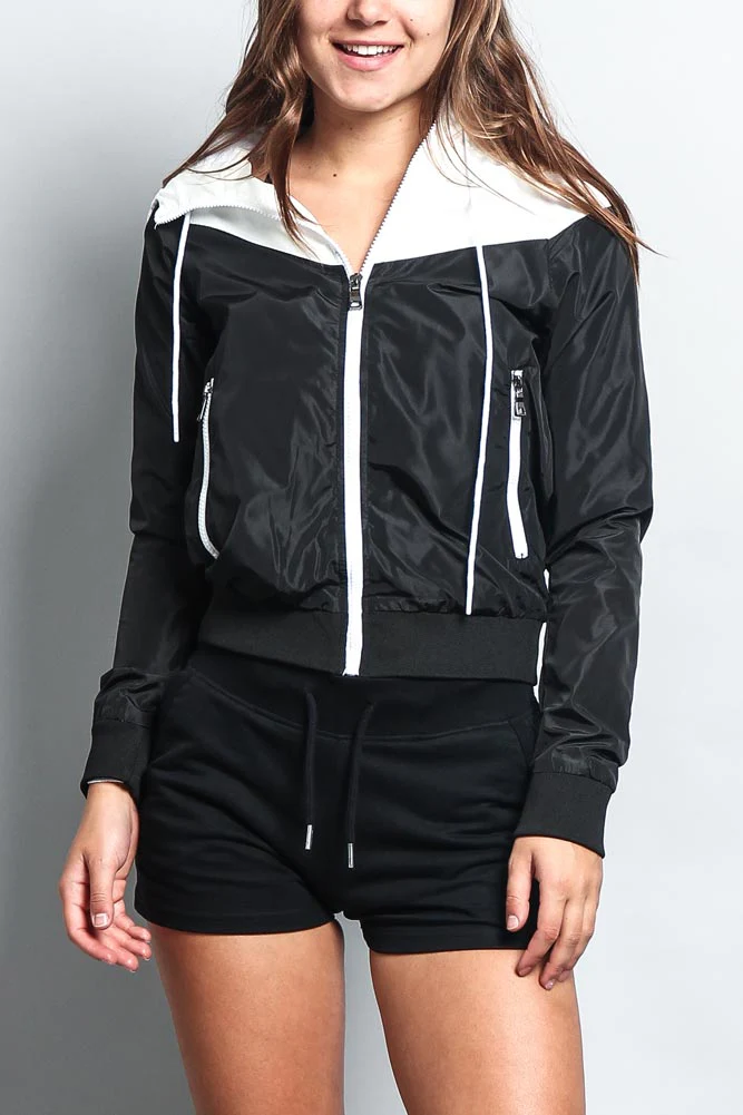 Women's Color Block Hooded Windbreaker Jacket - Image 9