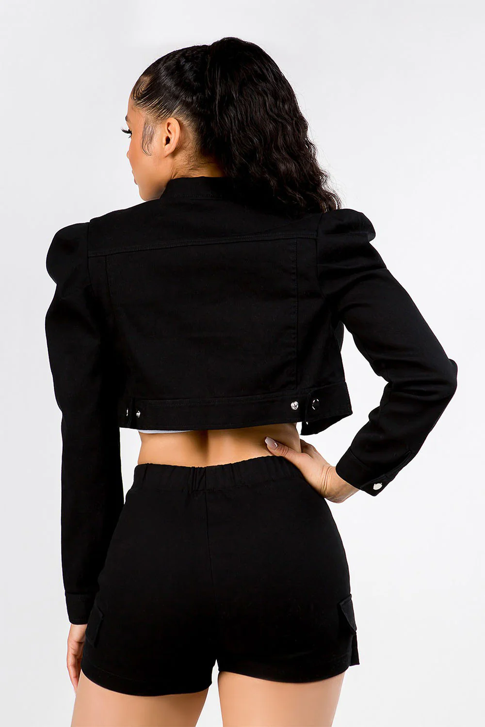 Women's Colored Balloon Shoulder Jacket and Skort Set - Image 7