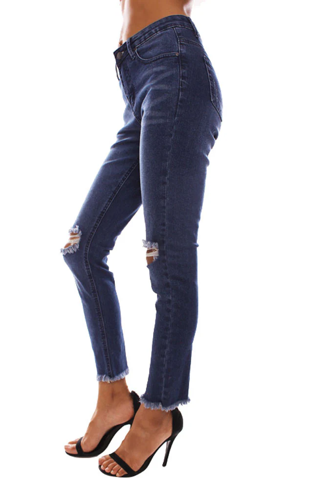 Women's Cut and Frayed Skinny Fit Jeans - Image 5