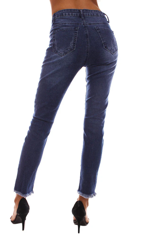 Women's Cut and Frayed Skinny Fit Jeans - Image 6