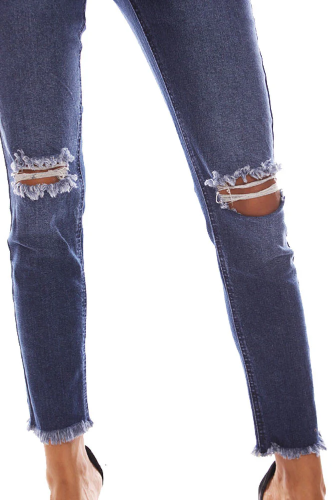 Women's Cut and Frayed Skinny Fit Jeans - Image 7