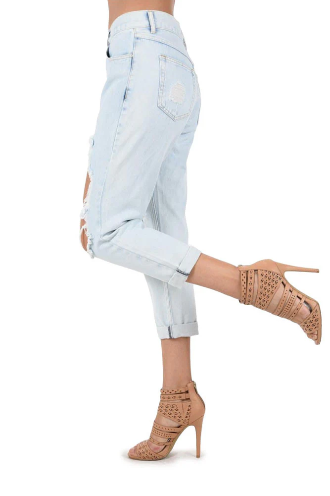 Women's Destroyed Boyfriend Jeans - Image 4