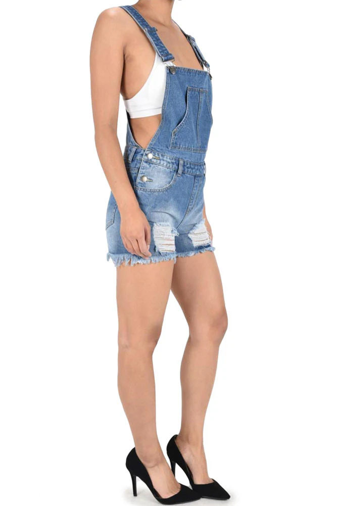 Women's Destroyed Boyfriend Short Overalls - Image 3