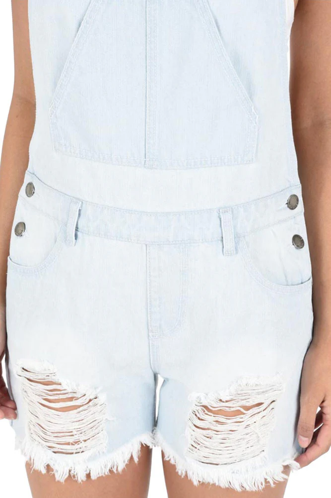Women's Destroyed Boyfriend Short Overalls - Image 8