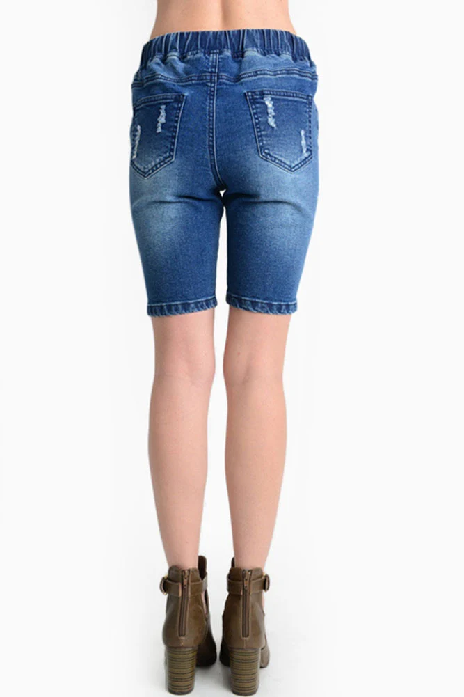 Women's Destroyed Denim Long Shorts - Image 3