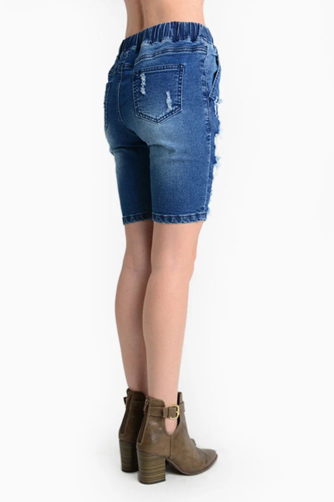 Women's Destroyed Denim Long Shorts - Image 4