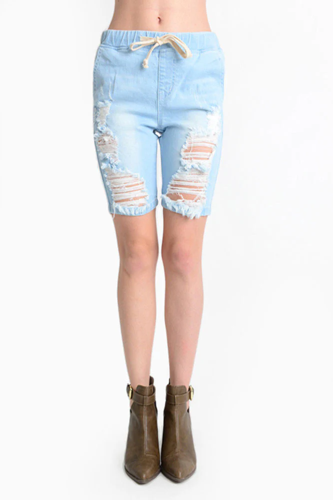 Women's Destroyed Denim Long Shorts - Image 5