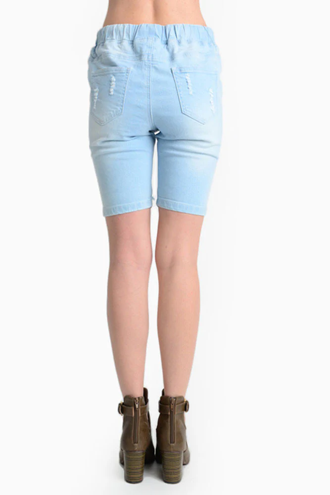Women's Destroyed Denim Long Shorts - Image 7
