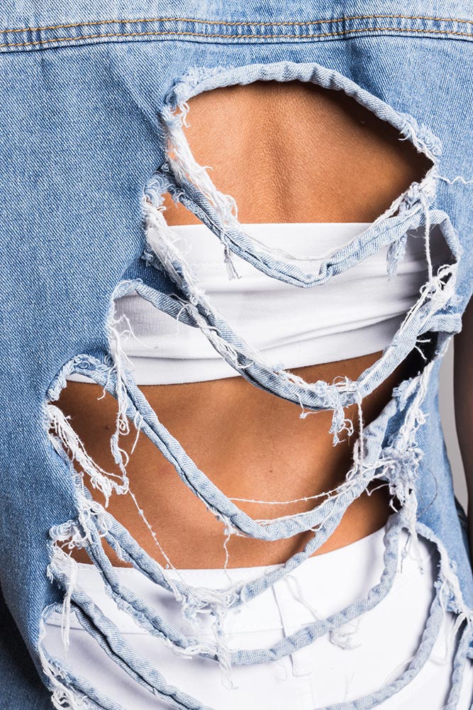 Women's Destroyed Long Denim Robe Vest - Image 13