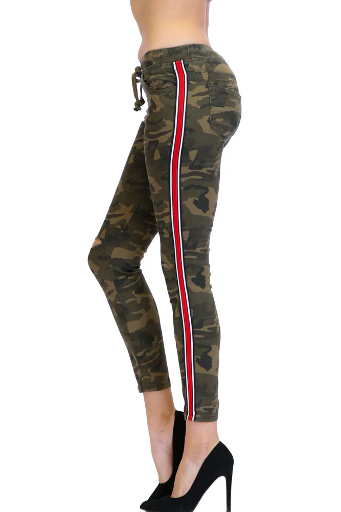 Women's Destroyed Side Striped Band Joggers - Image 16