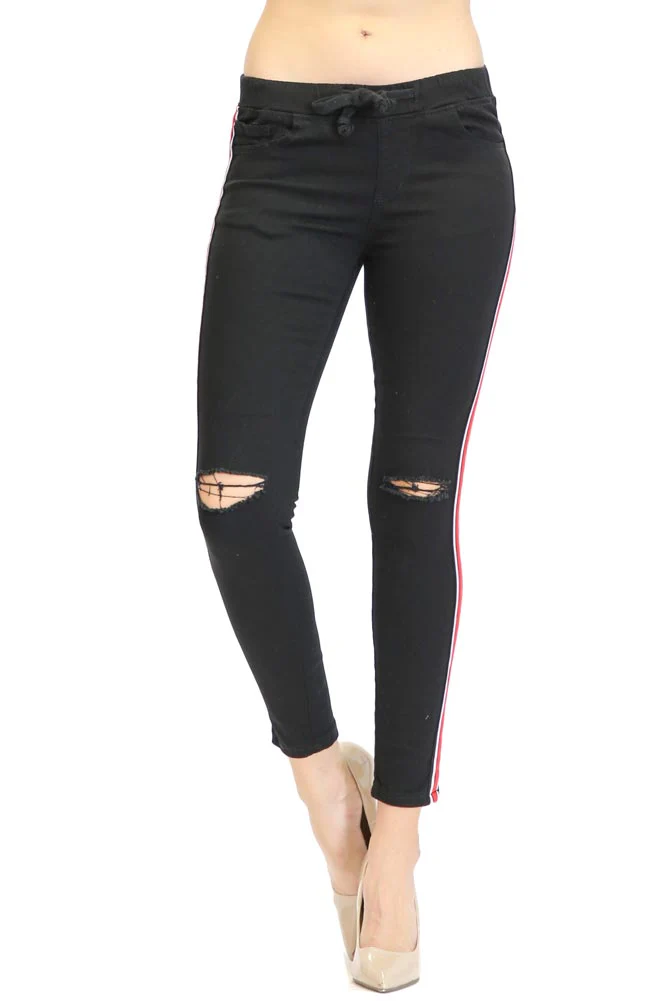 Women's Destroyed Side Striped Band Joggers - Image 19