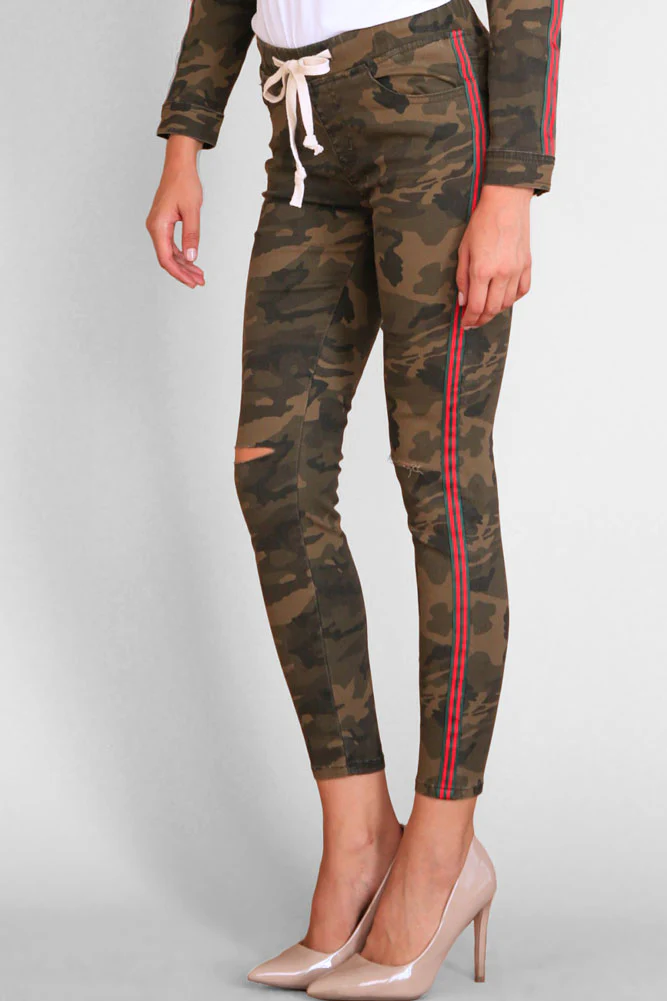 Women's Destroyed Side Striped Band Joggers - Image 7