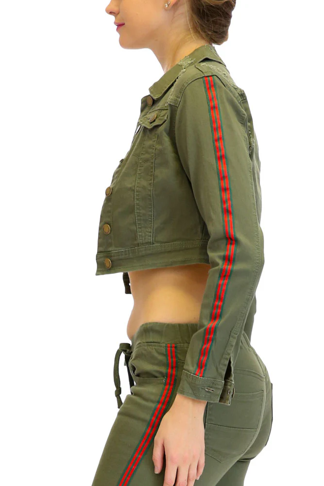 Women's Destroyed Side Striped Band Jacket and Jogger Set - Image 12