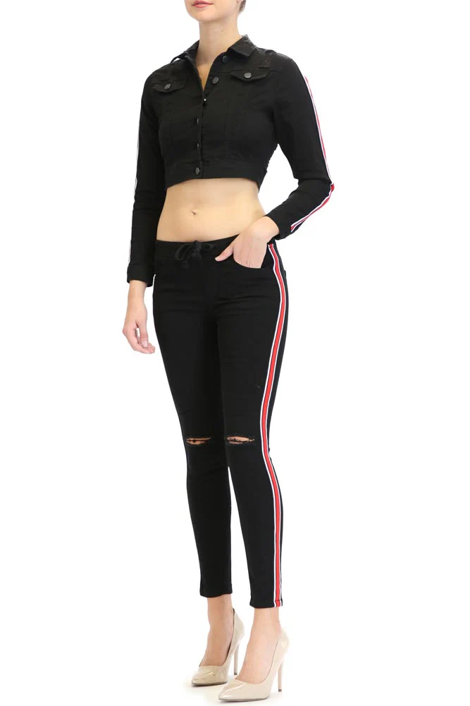 Women's Destroyed Side Striped Band Jacket and Jogger Set - Image 22