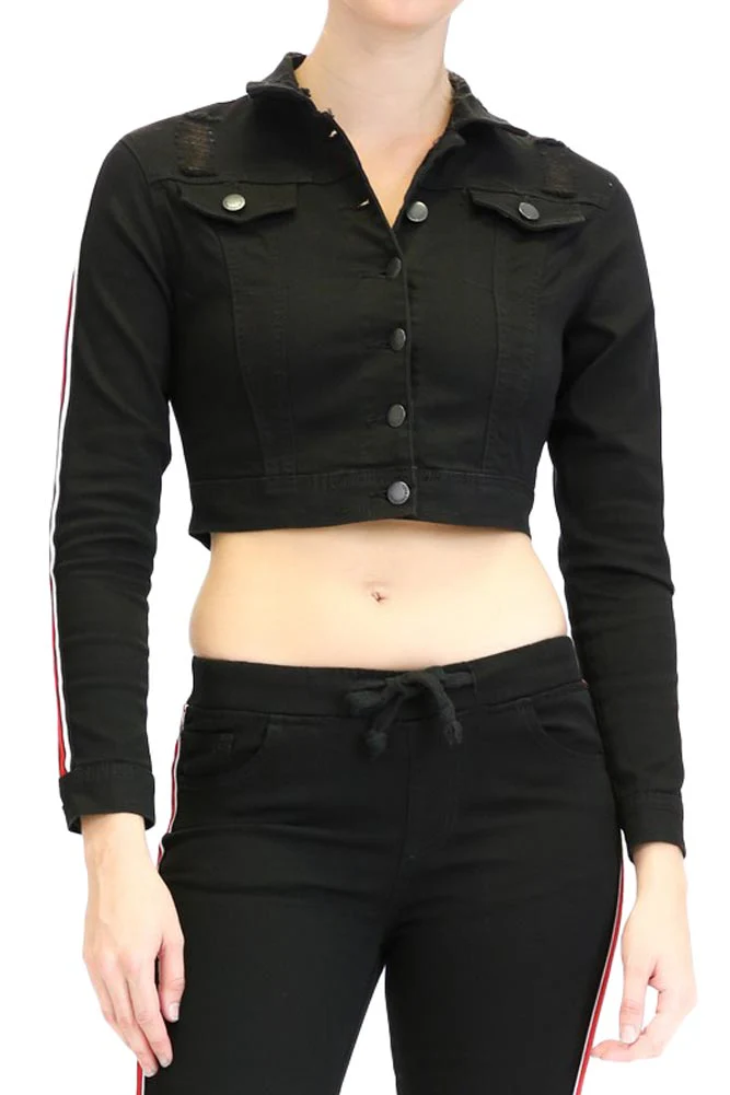 Women's Destroyed Side Striped Band Jacket and Jogger Set - Image 25
