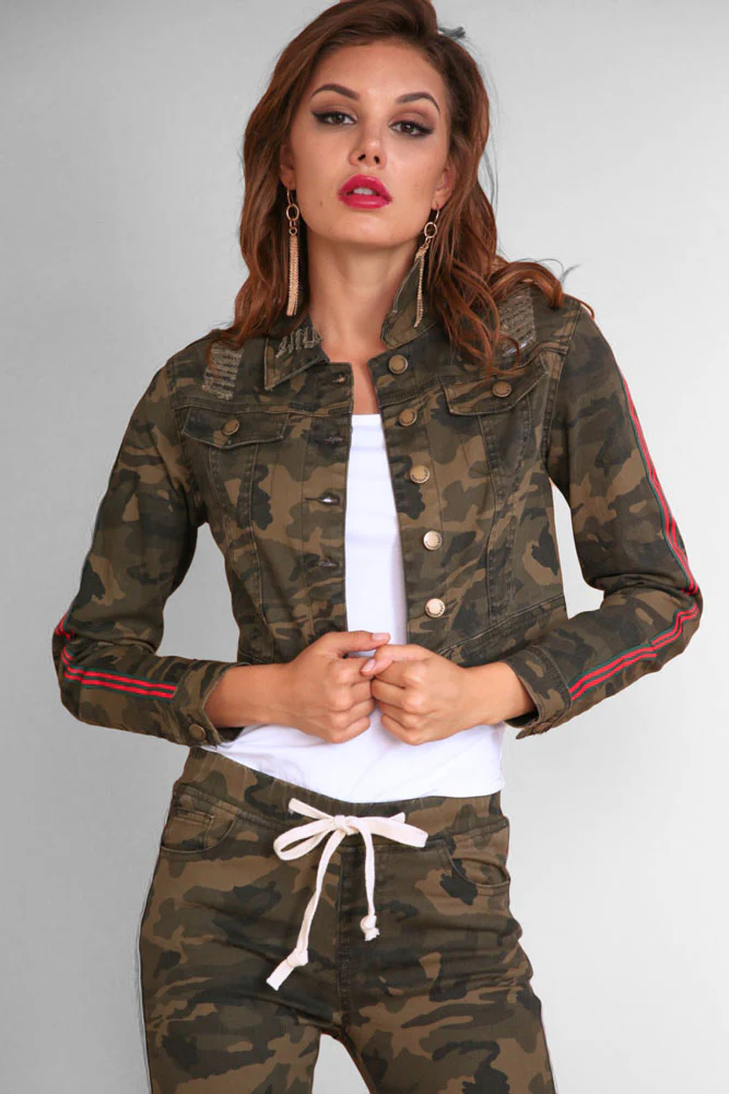 Women's Destroyed Side Striped Band Jacket and Jogger Set - Image 3