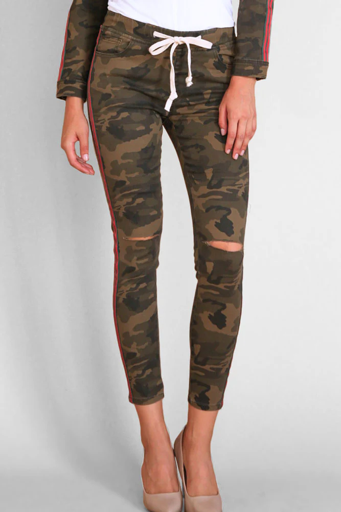 Women's Destroyed Side Striped Band Jacket and Jogger Set - Image 5