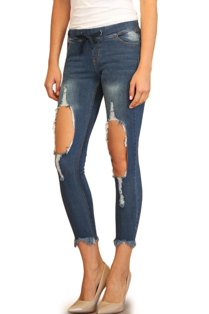 Women's Destroyed Skinny Denim Joggers - Image 3