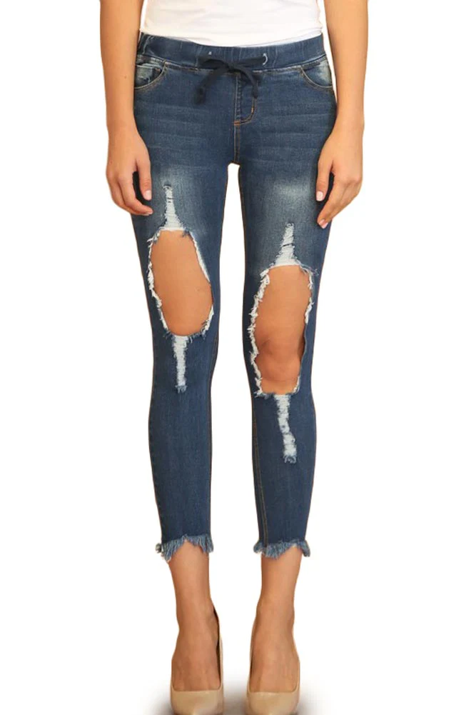 Women's Destroyed Skinny Denim Joggers - Image 4