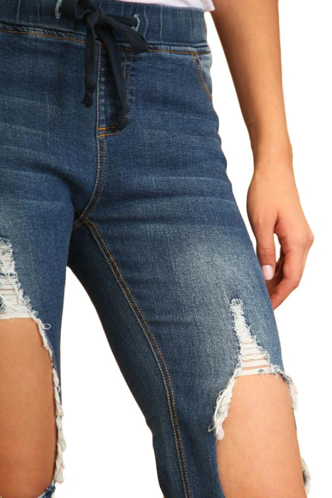 Women's Destroyed Skinny Denim Joggers - Image 5