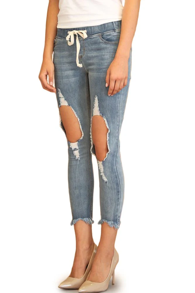Women's Destroyed Skinny Denim Joggers - Image 6