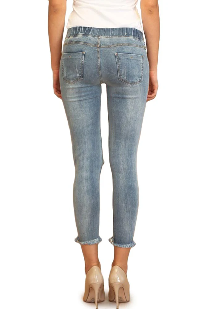 Women's Destroyed Skinny Denim Joggers - Image 7