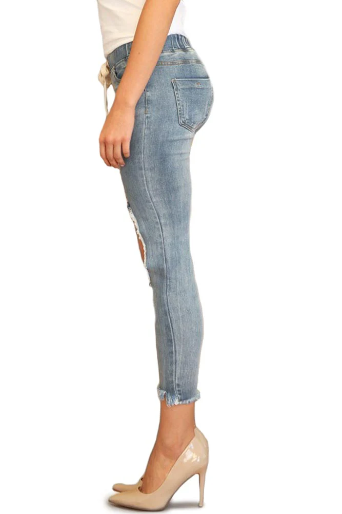 Women's Destroyed Skinny Denim Joggers - Image 8