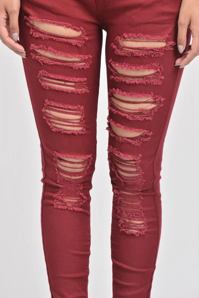 Women's Destroyed Skinny Overalls - Image 10