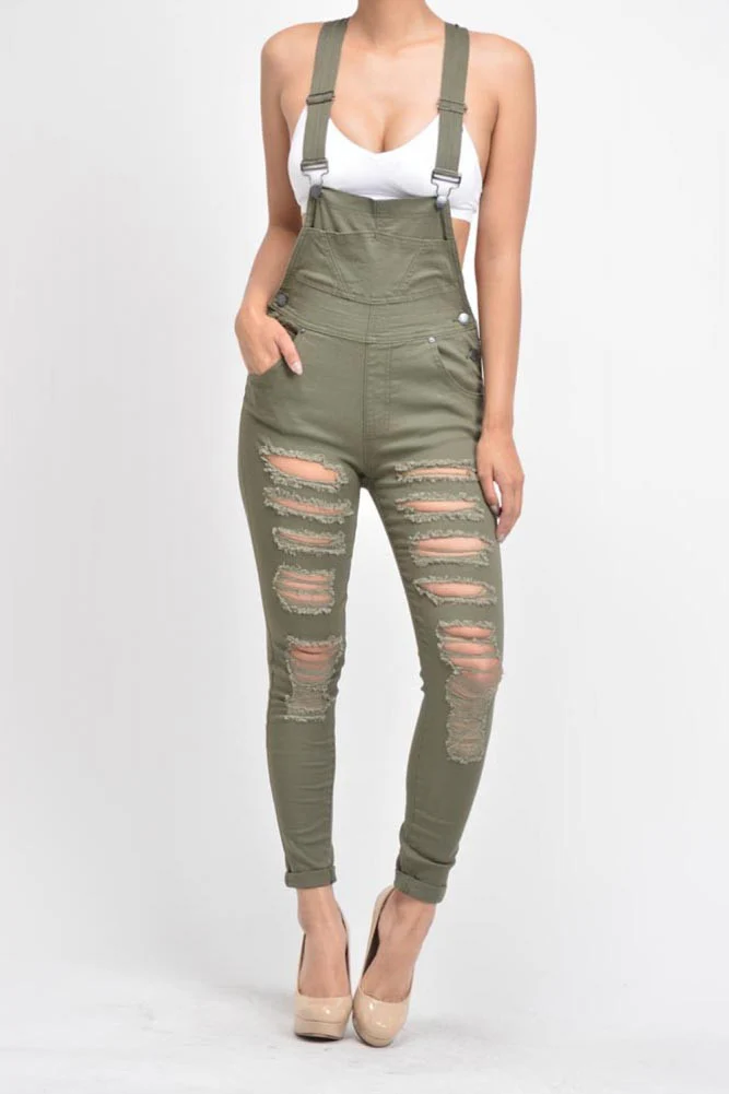 Women's Destroyed Skinny Overalls - Image 14