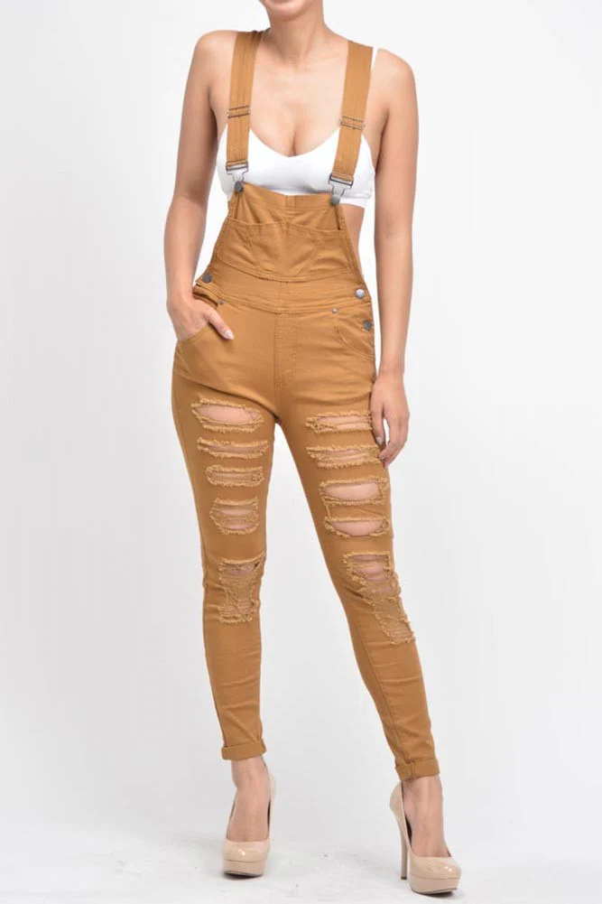 Women's Destroyed Skinny Overalls - Image 18