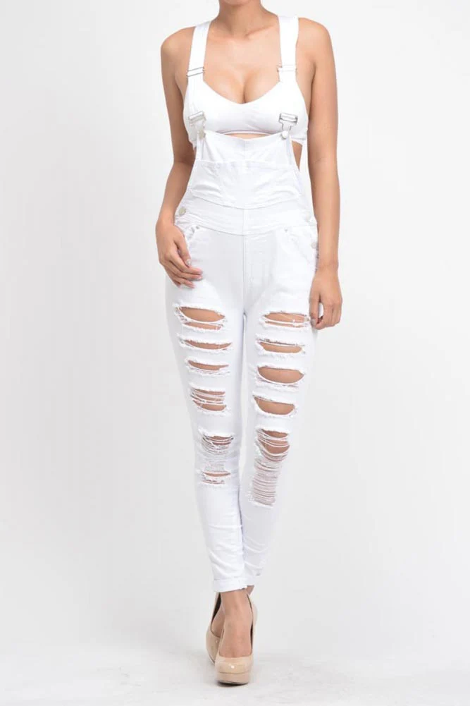 Women's Destroyed Skinny Overalls - Image 22