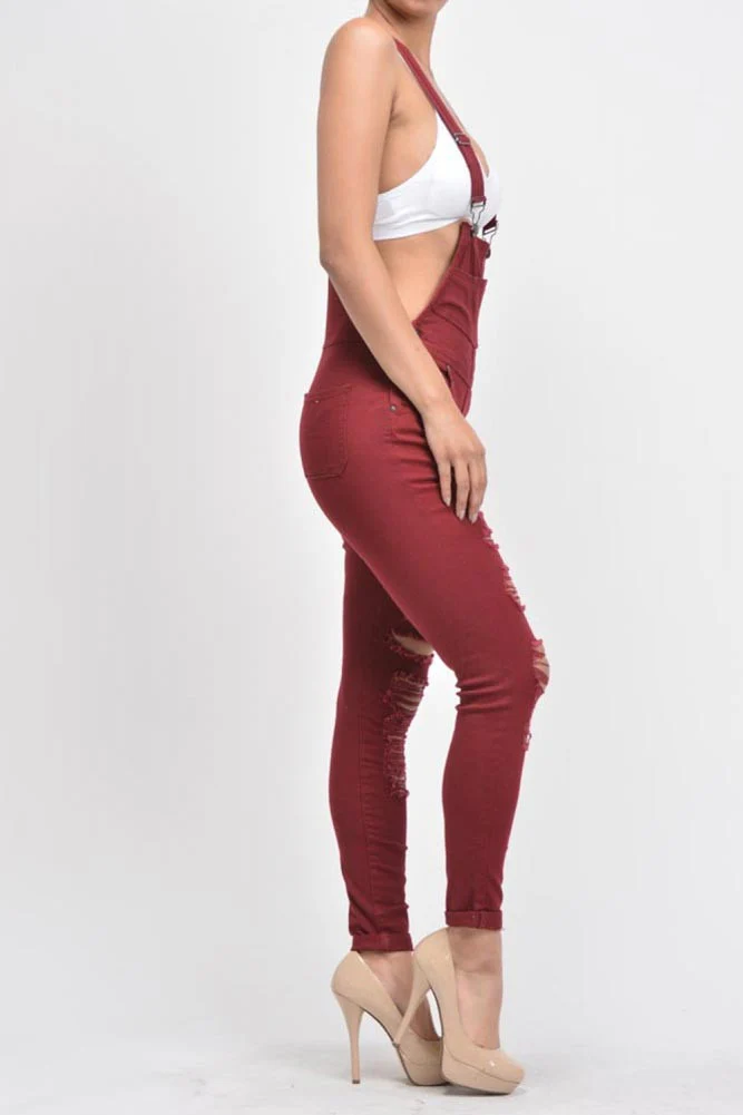 Women's Destroyed Skinny Overalls - Image 8