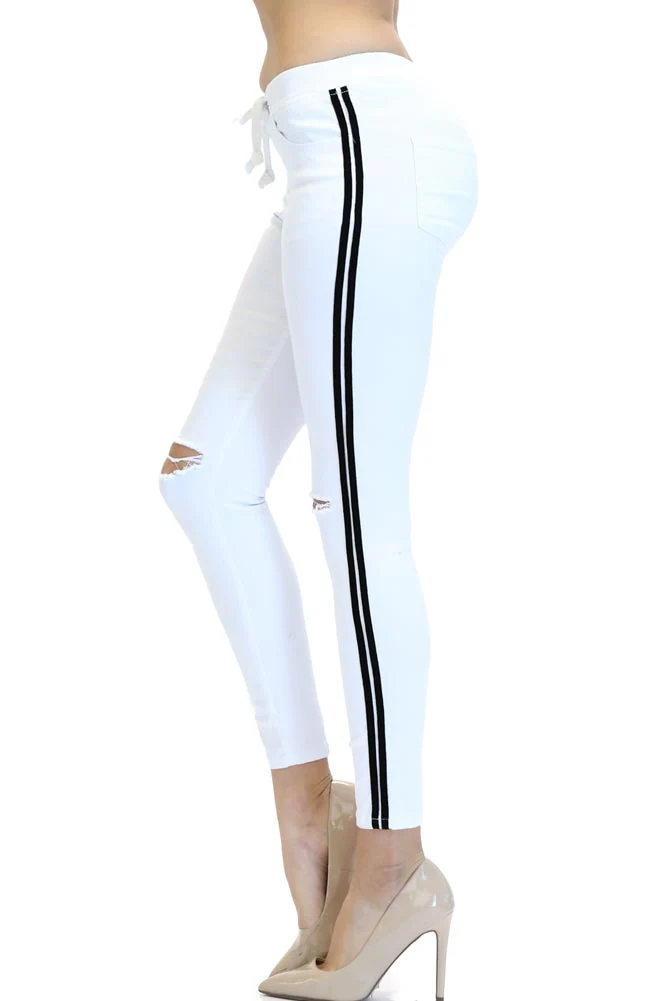 Women's Destroyed Thick Side Striped Jogger - Image 6