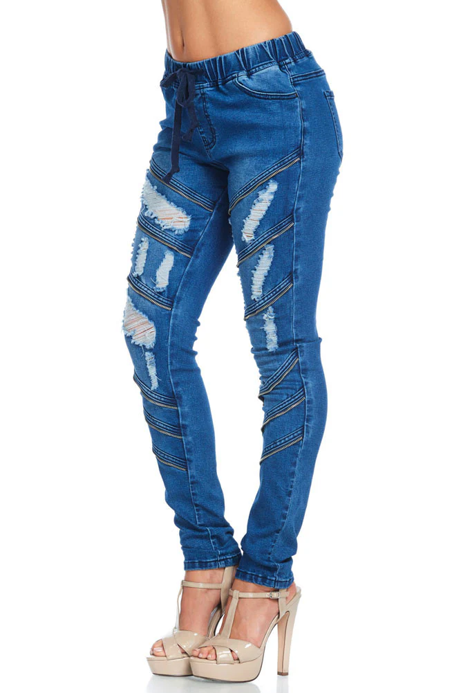 Women's Diagonal Zipper Denim Jogger - Image 3